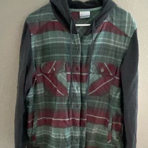 Columbia Hooded Button-Down Flannel Sweater - Size XL